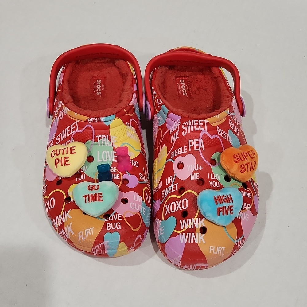 CROCS Red and Pink Slippers with Fun Patterns